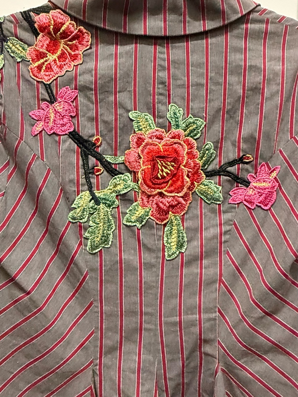 Aratta Striped Embroidered Floral Jacket Blazer - Pink & Gray Net small - Picture 3 of 7